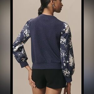 Anthropologie Porridge Floral Sleeve Textured Women's Top - Blue